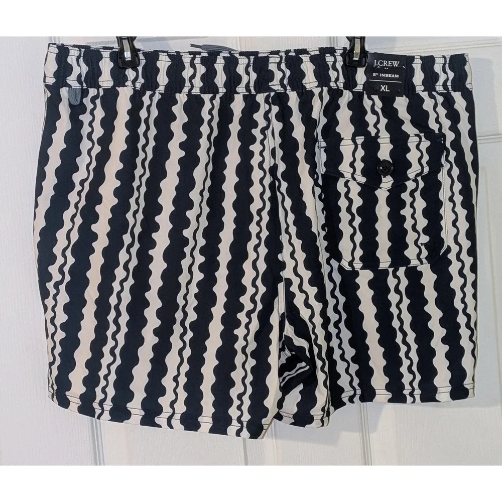 J.Crew Mens 5 Inch Inseam Flex‎ Swim Trunks Navy Wavy Stripe XL BW492 NEW $80